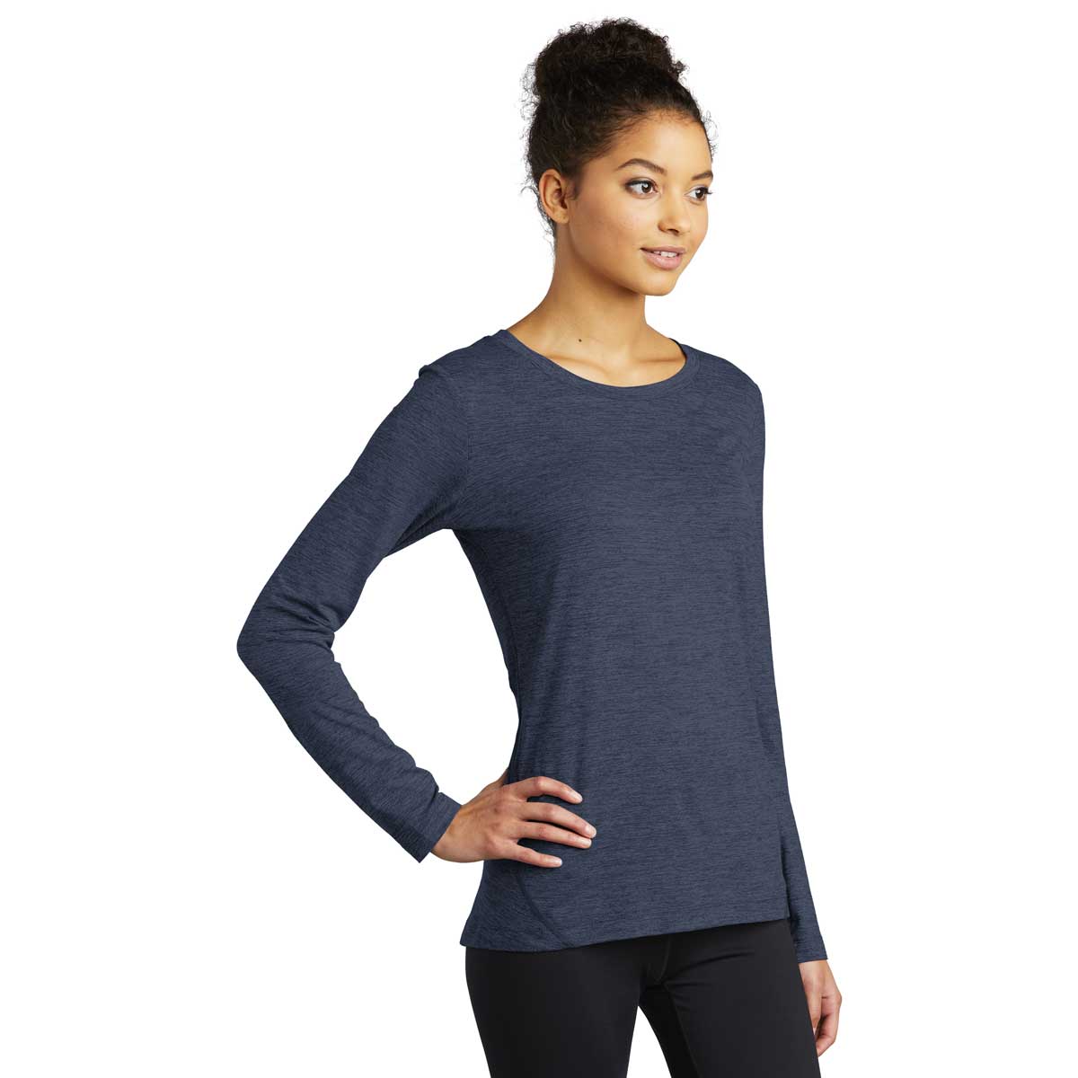 Sport-Tek Women's Dark Denim Heather Exchange 1.5 Long Sleeve Crew - The Perfect Blend of Style and Comfort