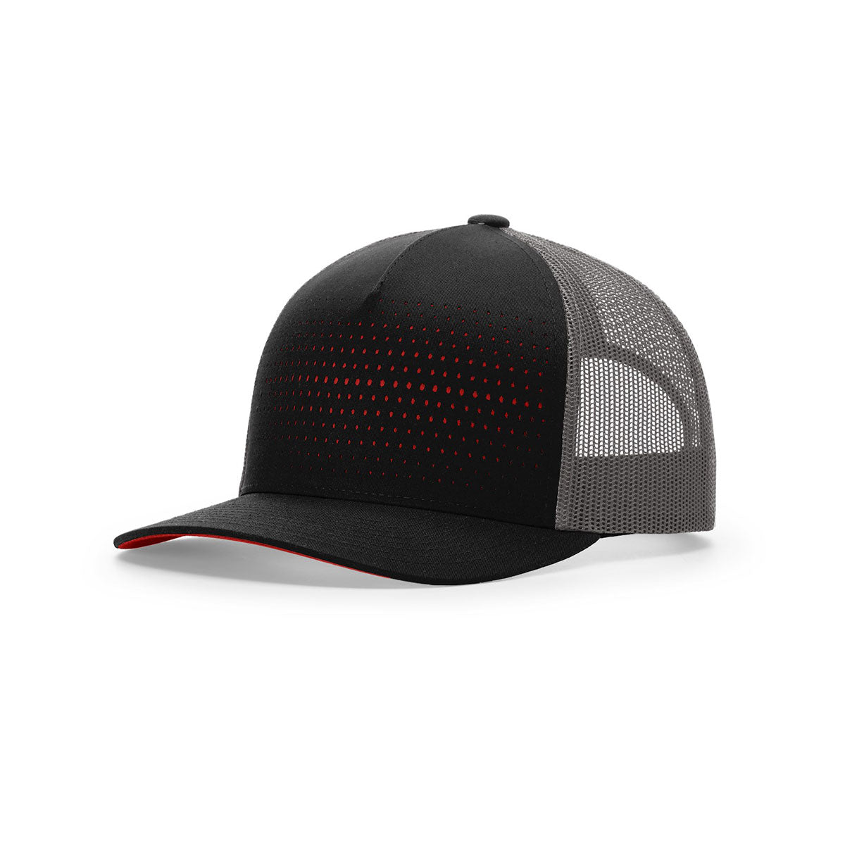 Richardson Bold Black/Charcoal/Red Sideline Laser Cut Five Panel Trucker Hat