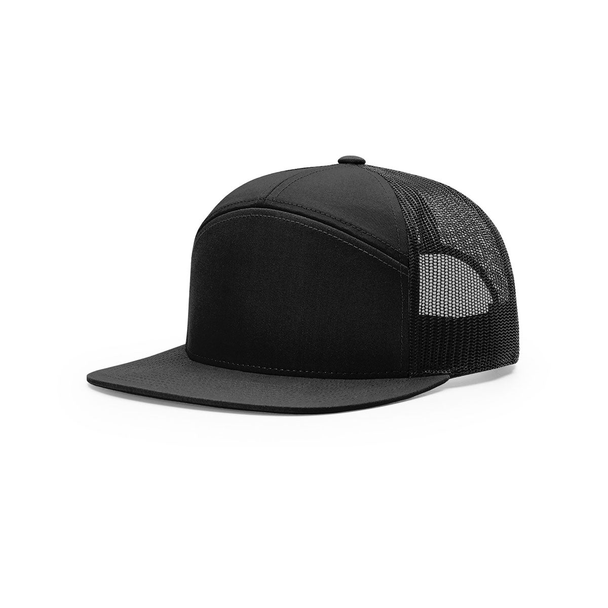 Richardson Black Mesh Back 7 Panel Trendy Trucker Hat