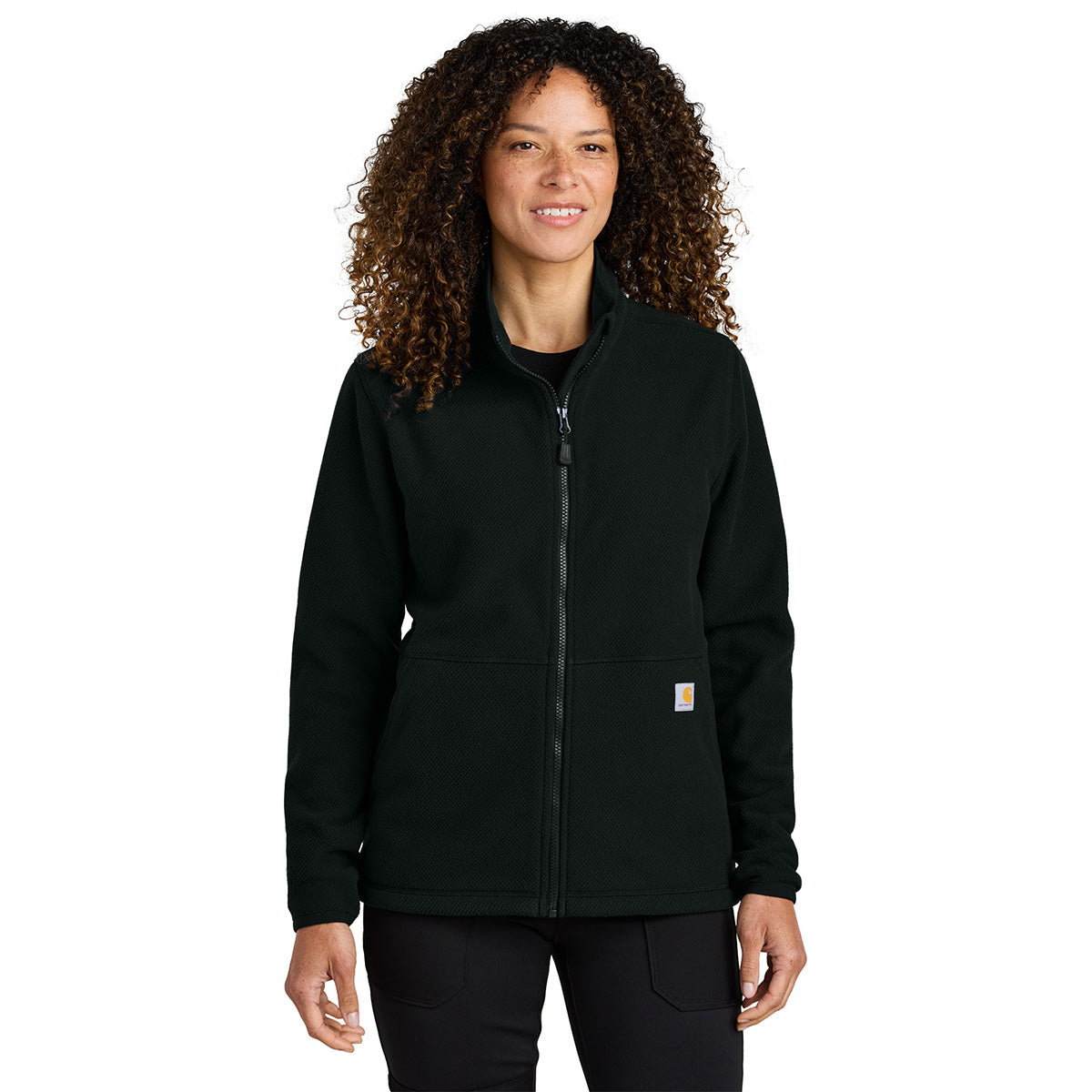 Carhartt Women's Cozy Black Textured Full-Zip Fleece Jacket