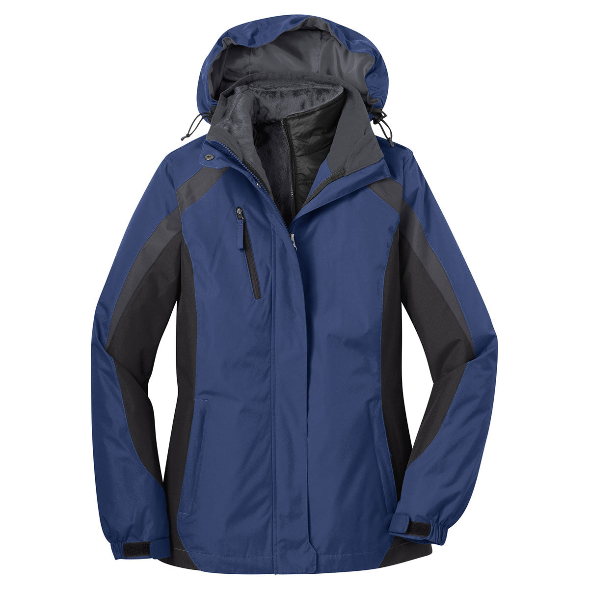 Port Authority Women's Stylish Admiral Blue/Black/Magnet Grey Colorblock 3-in-1 Jacket