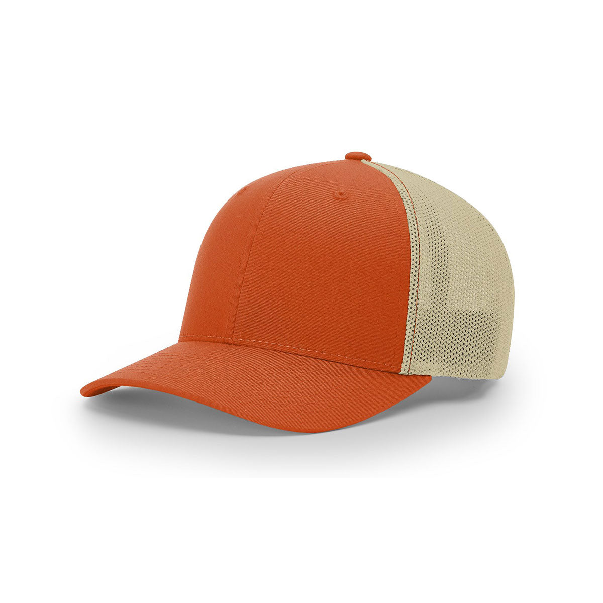 Richardson R-Flex Trucker Hat: Dark Orange/Khaki Mesh Back Split
