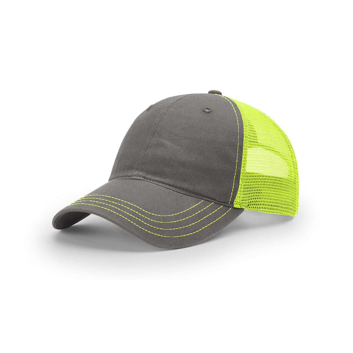 Richardson Charcoal & Neon Yellow Mesh Back Trucker Hat - Garment Washed