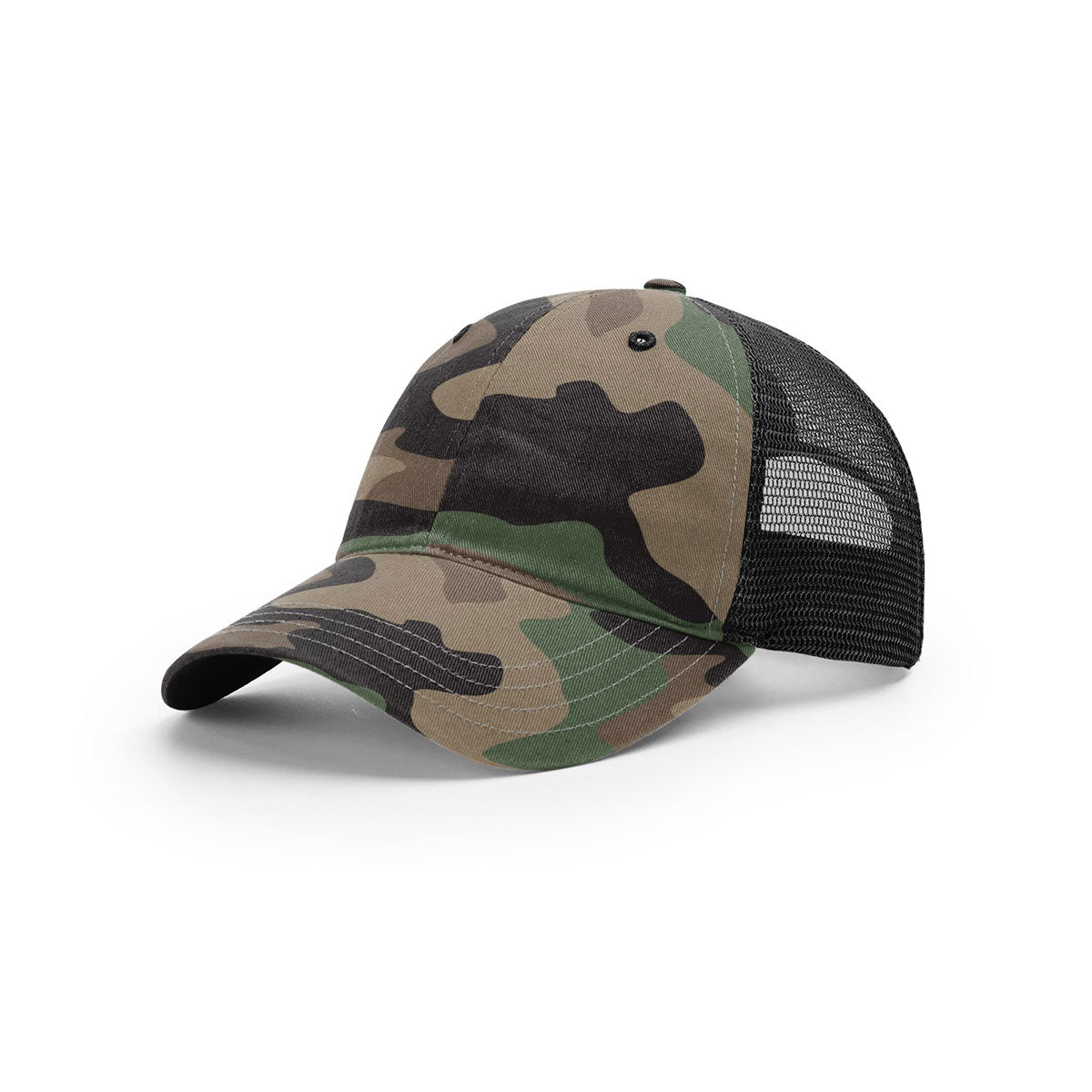 Richardson Green Camo/Black Mesh Back Washed Printed Trucker Hat - Stand Out in Style!