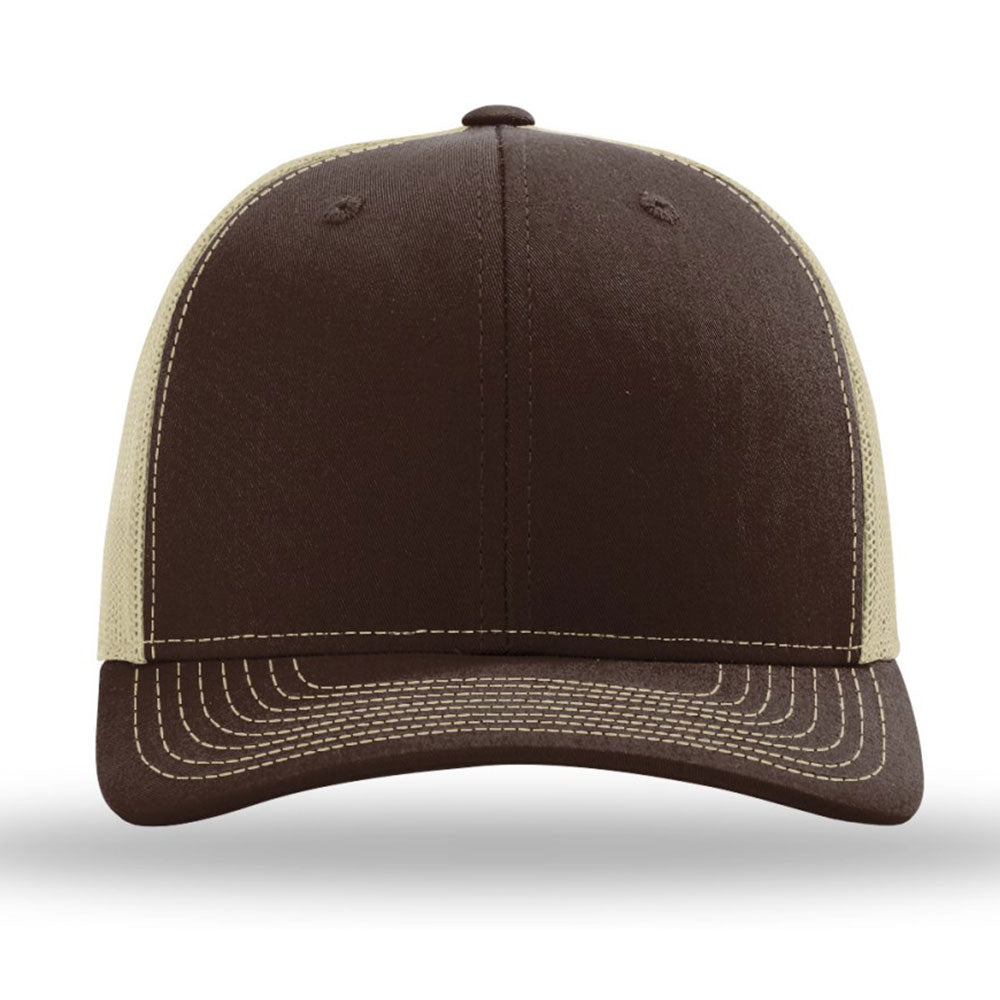 Richardson R-Flex Adjustable Trucker Cap: Brown/Khaki Comfort