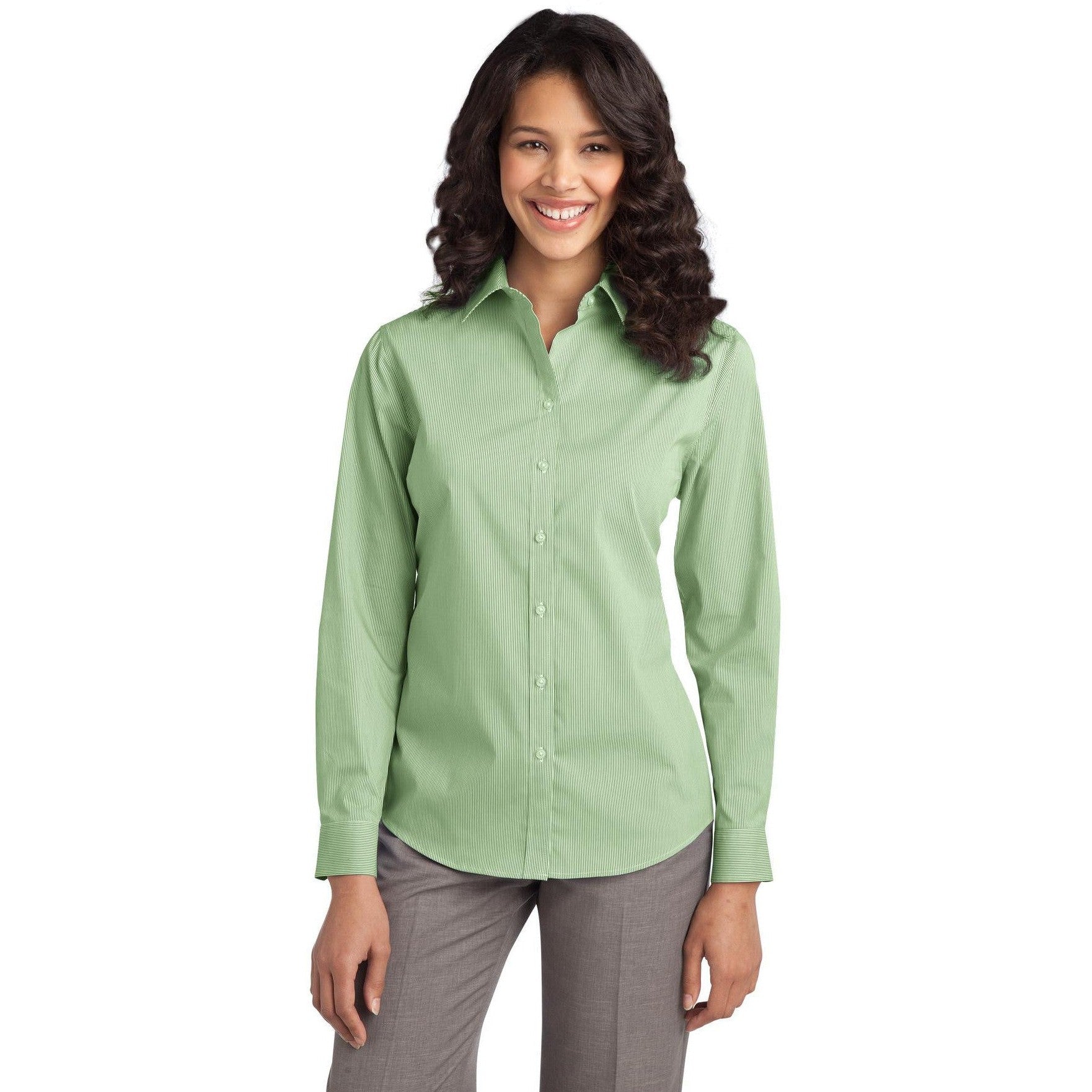 Hurry! Port Authority Ladies' Fine Stripe Stretch Poplin Shirt - Closeout Sale