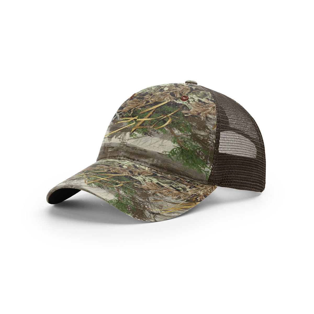 Richardson Max1 Brown Mesh-Back Garment-Washed Printed Trucker Hat: A Camo Classic