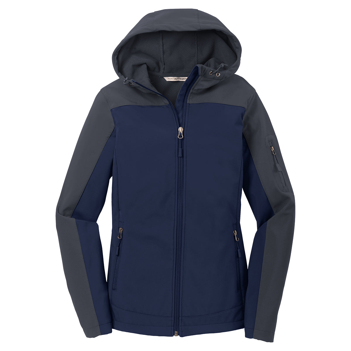 Port Authority Women's Dressy Blue Navy/Battleship Grey Hooded Soft Shell Jacket - A Must-Have!