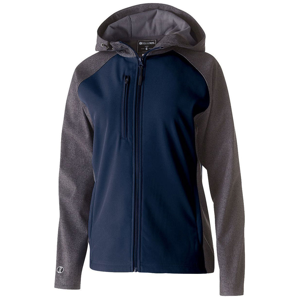 Holloway Women's Carbon Print/Navy Raider Softshell Jacket: Stylish Warmth for Women