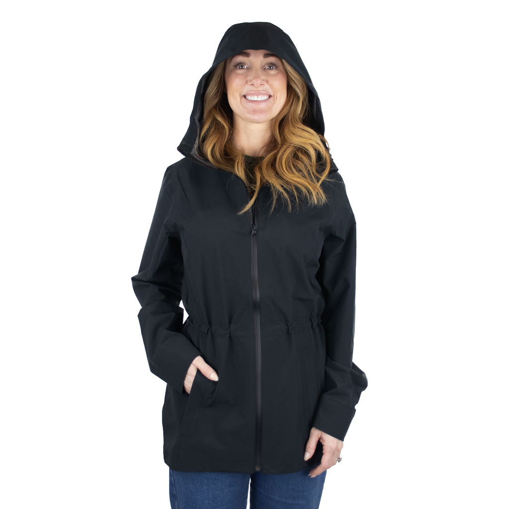 Zusa Women's 48-Hour Black North Shore Rain Jacket - A Sustainable Fashion Statement