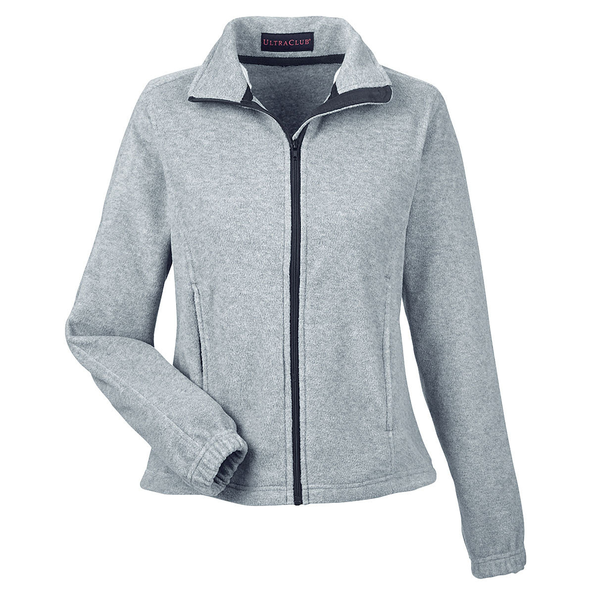 UltraClub Women's Stylish Grey Heather Iceberg Fleece Full-Zip Jacket