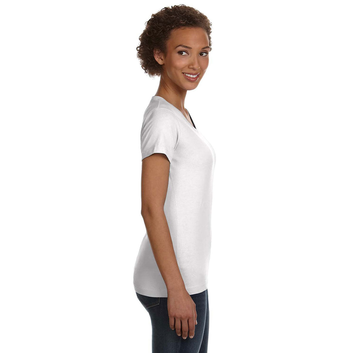 LAT Women's Stunning White V-Neck Fine Jersey T-Shirt