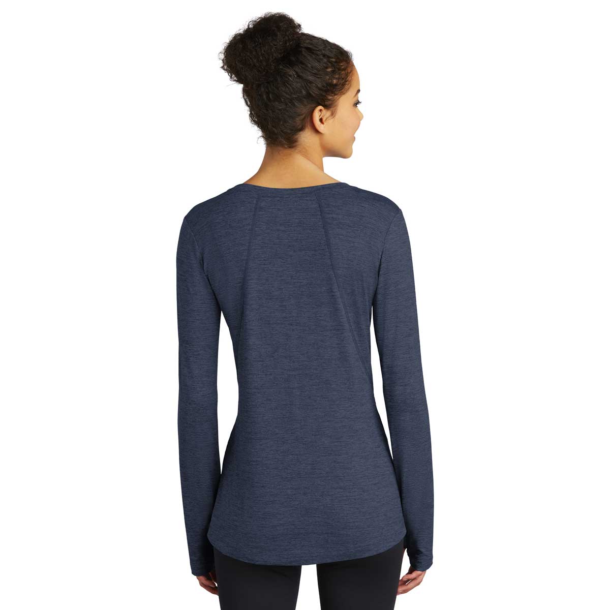 Sport-Tek Women's Dark Denim Heather Exchange 1.5 Long Sleeve Crew - The Perfect Blend of Style and Comfort