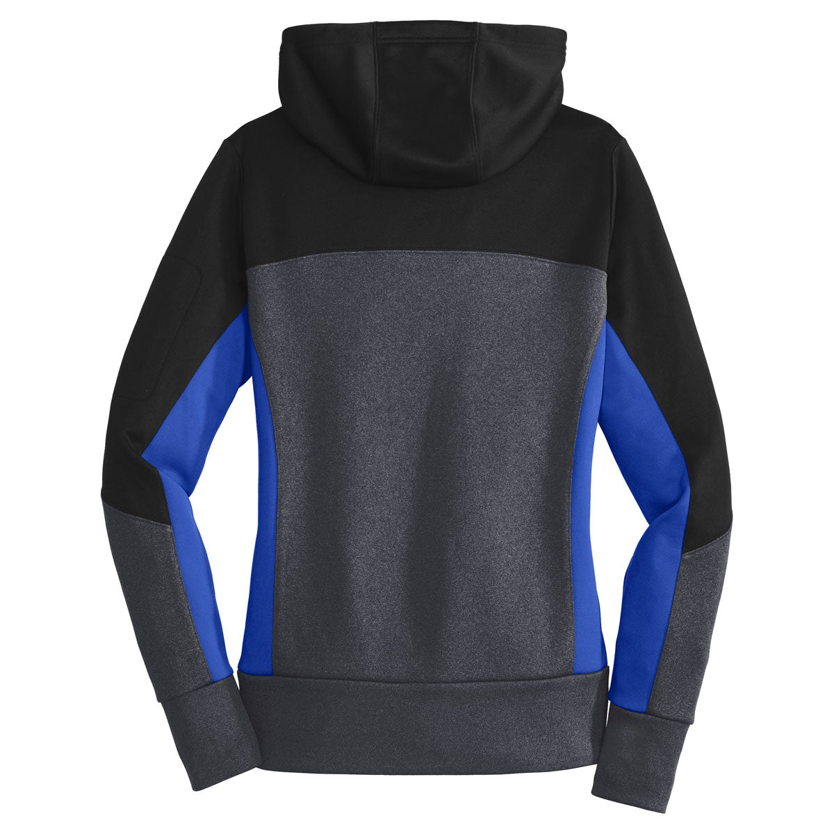 Sport-Tek Women's Stylish Tech Fleece Colorblock Full-Zip Hooded Jacket - Black/Graphite Heather/True Royal