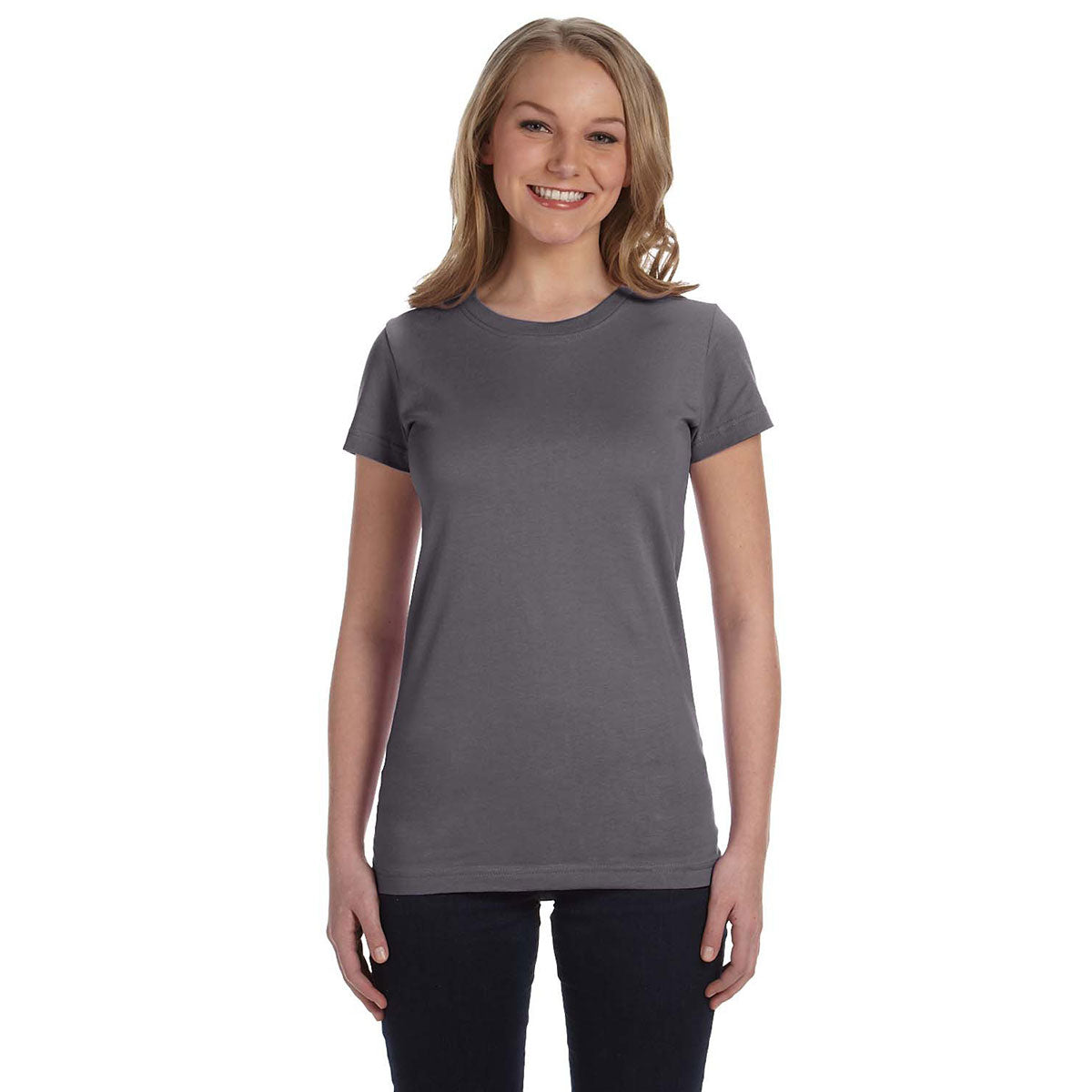 LAT Women's Charcoal Junior Fit Fine Jersey T-Shirt - Ideal for Company Branding