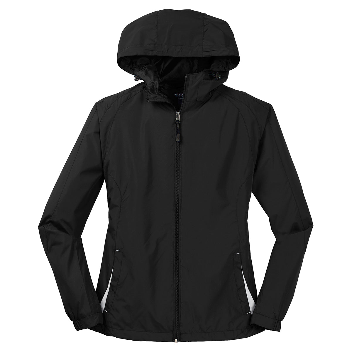 Sport-Tek Women's Stunning Black/White Colorblock Hooded Raglan Jacket