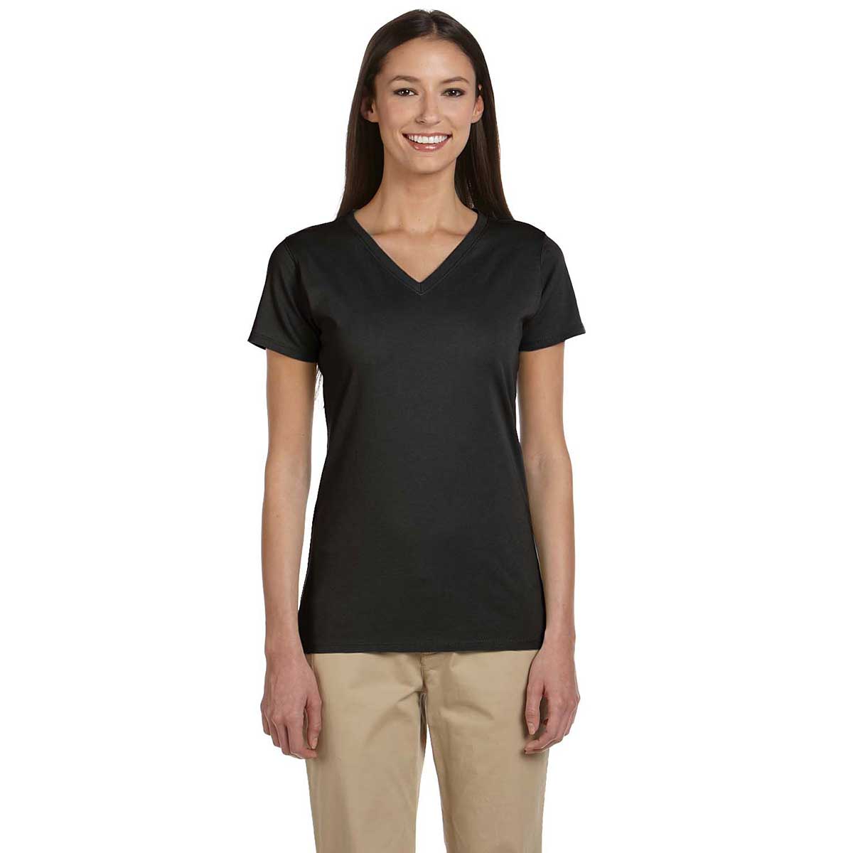 Econscious Women's Stylish Black Organic Cotton Short-Sleeve V-Neck T-Shirt