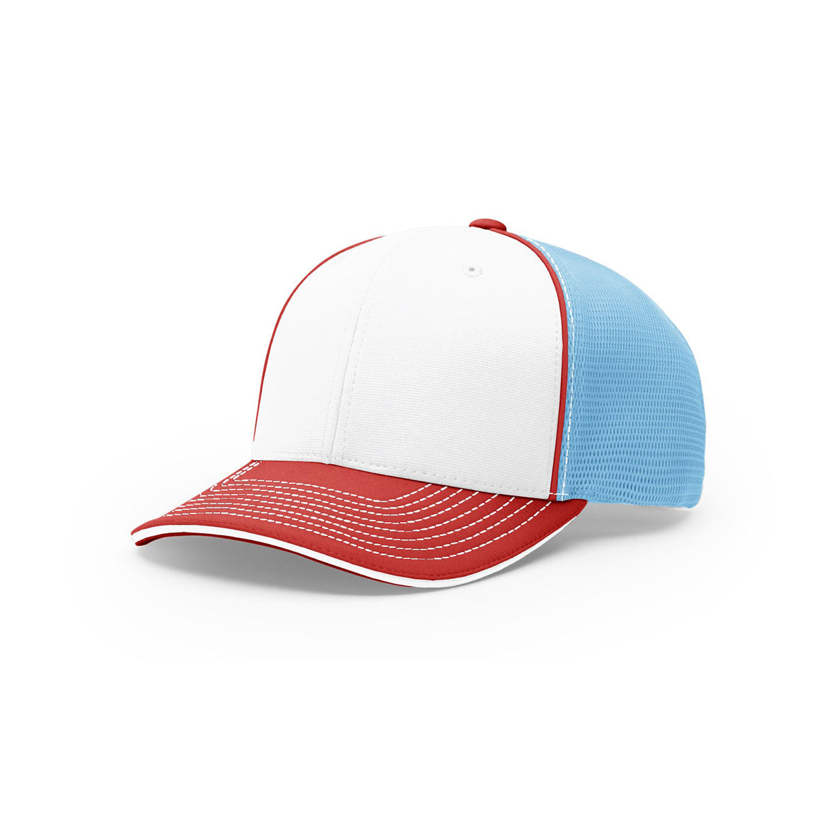 Richardson Tri-Color R-Flex Cap: White, Columbia Blue, Red - On-Field Pulse SportMesh