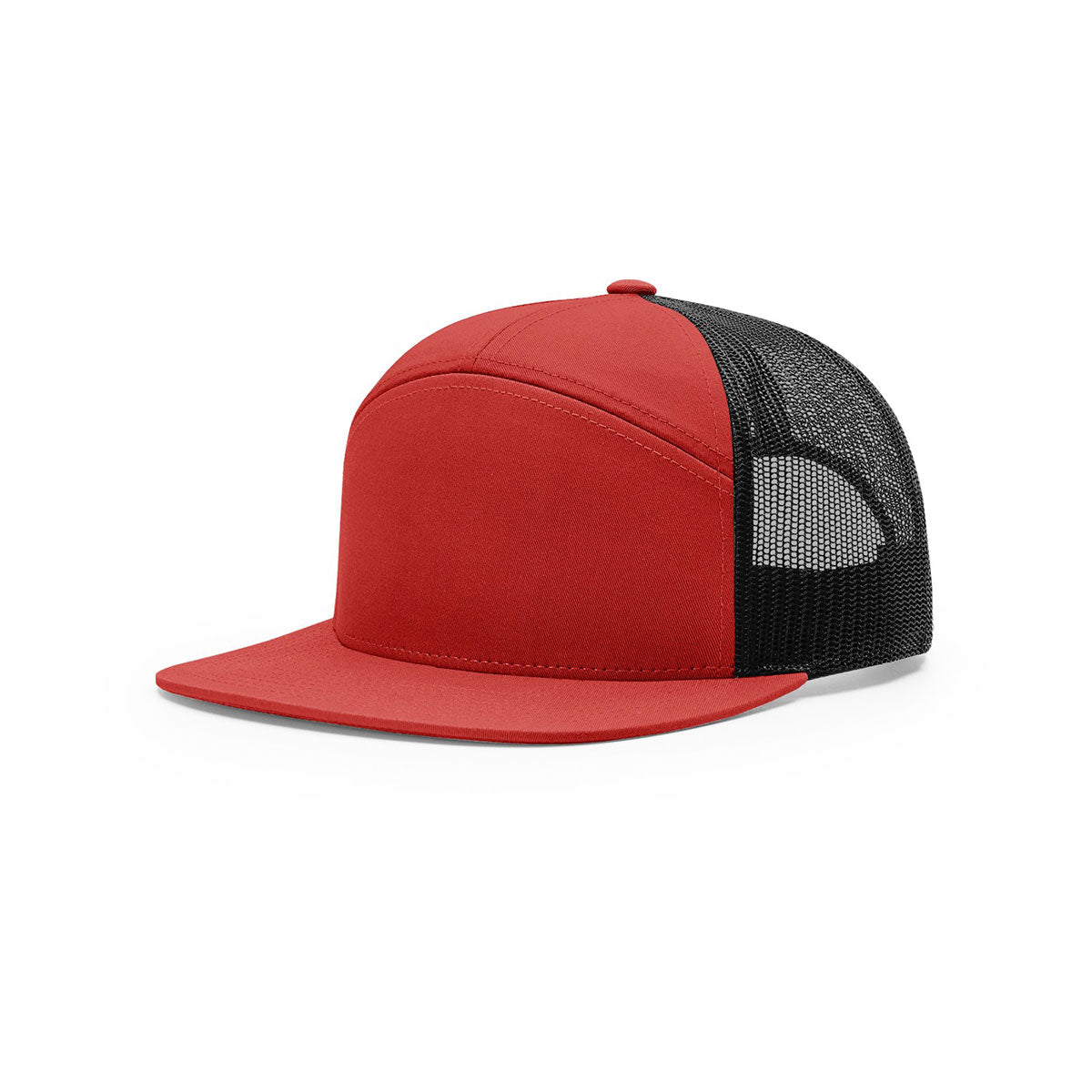 Richardson Red/Black Mesh Back 7-Panel Split Trucker Hat: A Stylish Edge
