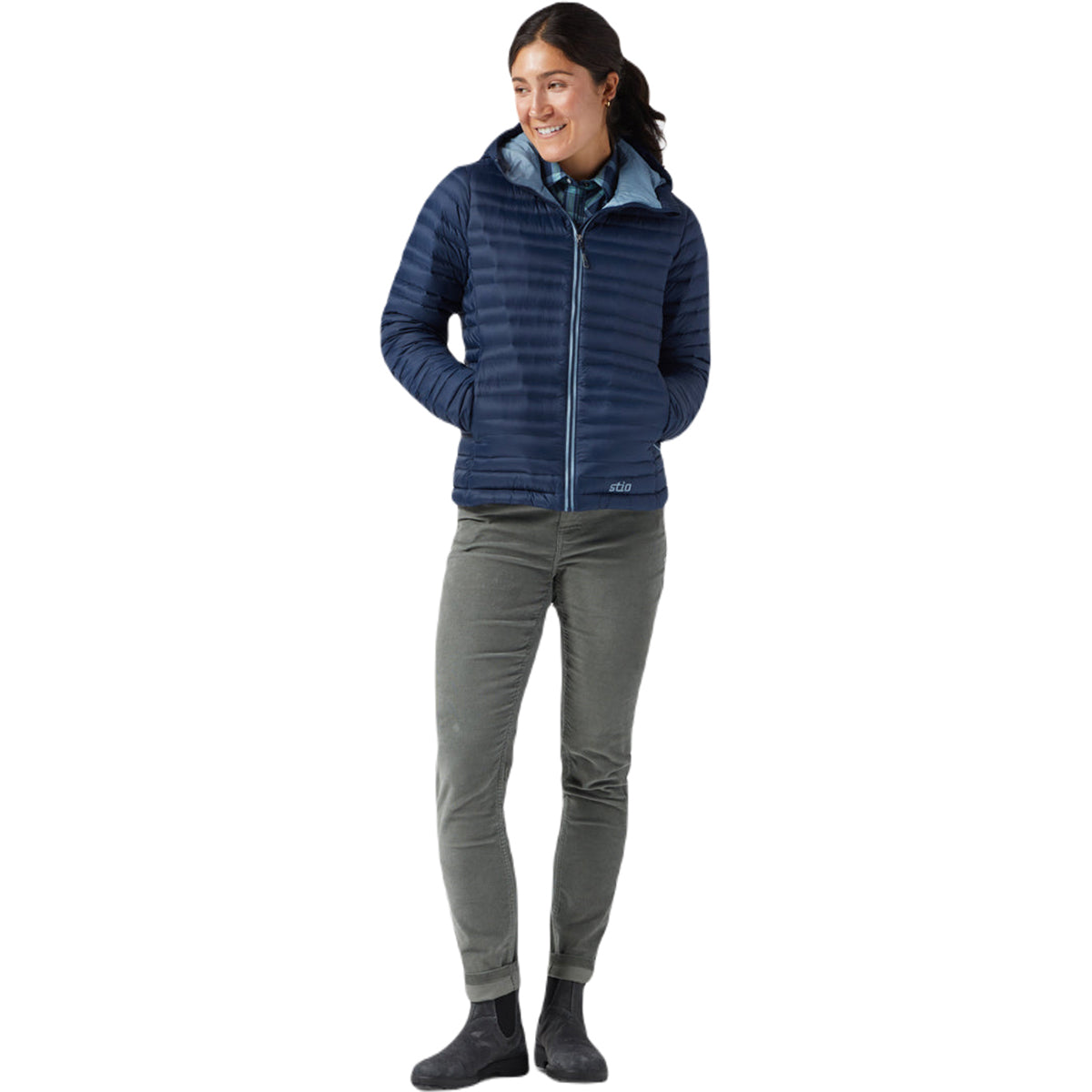 Stio Women's Fashionable Mountain Shadow Pinion Down Hooded Jacket for All Seasons