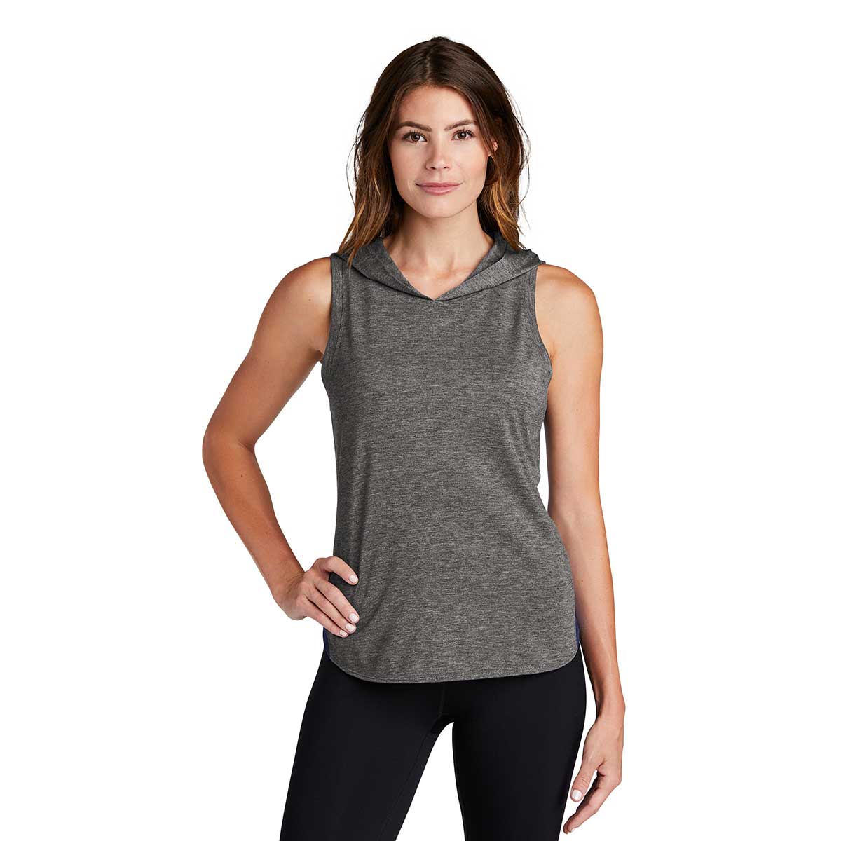 Sport-Tek Women's Stylish Navy/Grey Heather PosiCharge Wicking Hoodie Tank