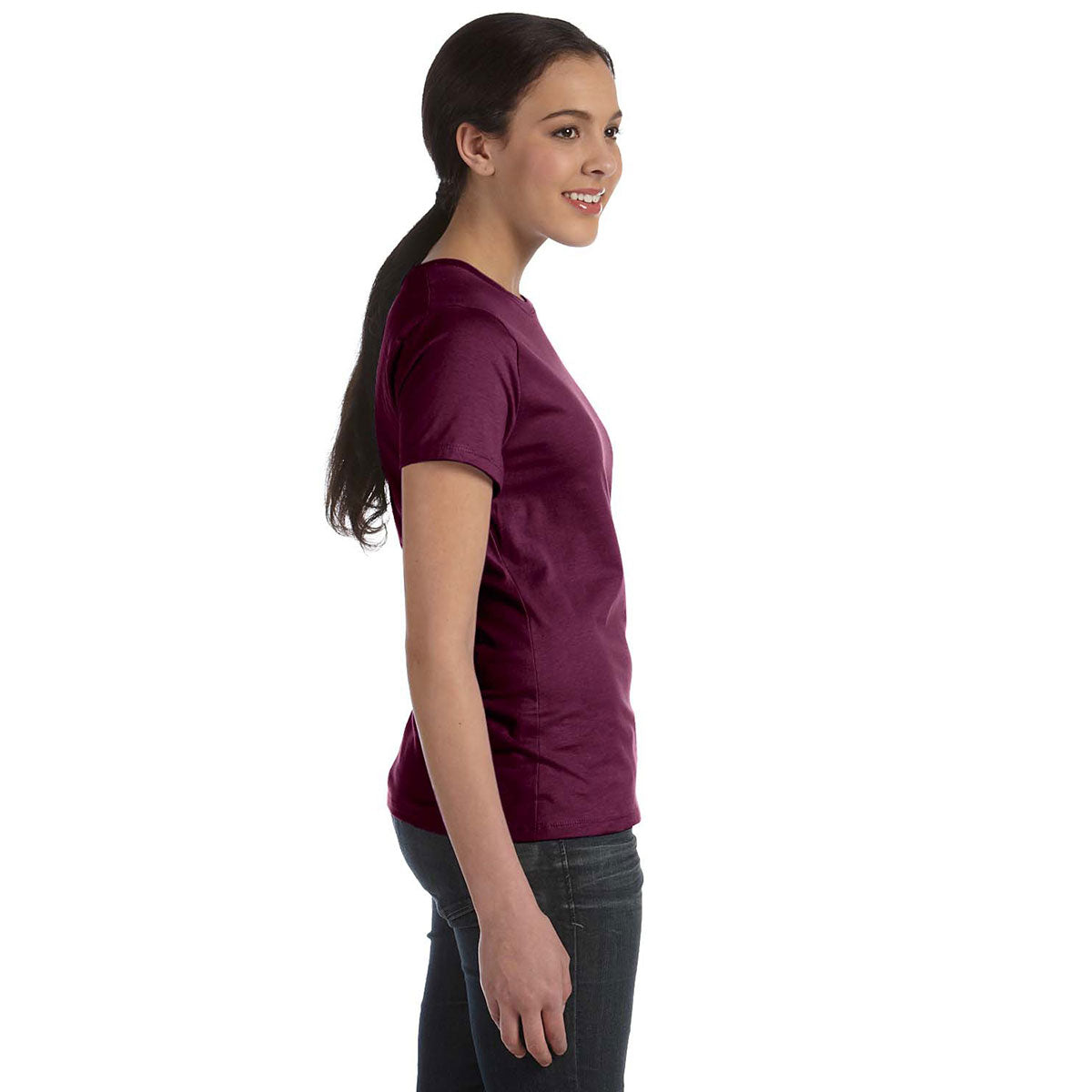 Hanes Women's Maroon Nano-T T-Shirt: 4.5 oz 100% Ringspun Cotton