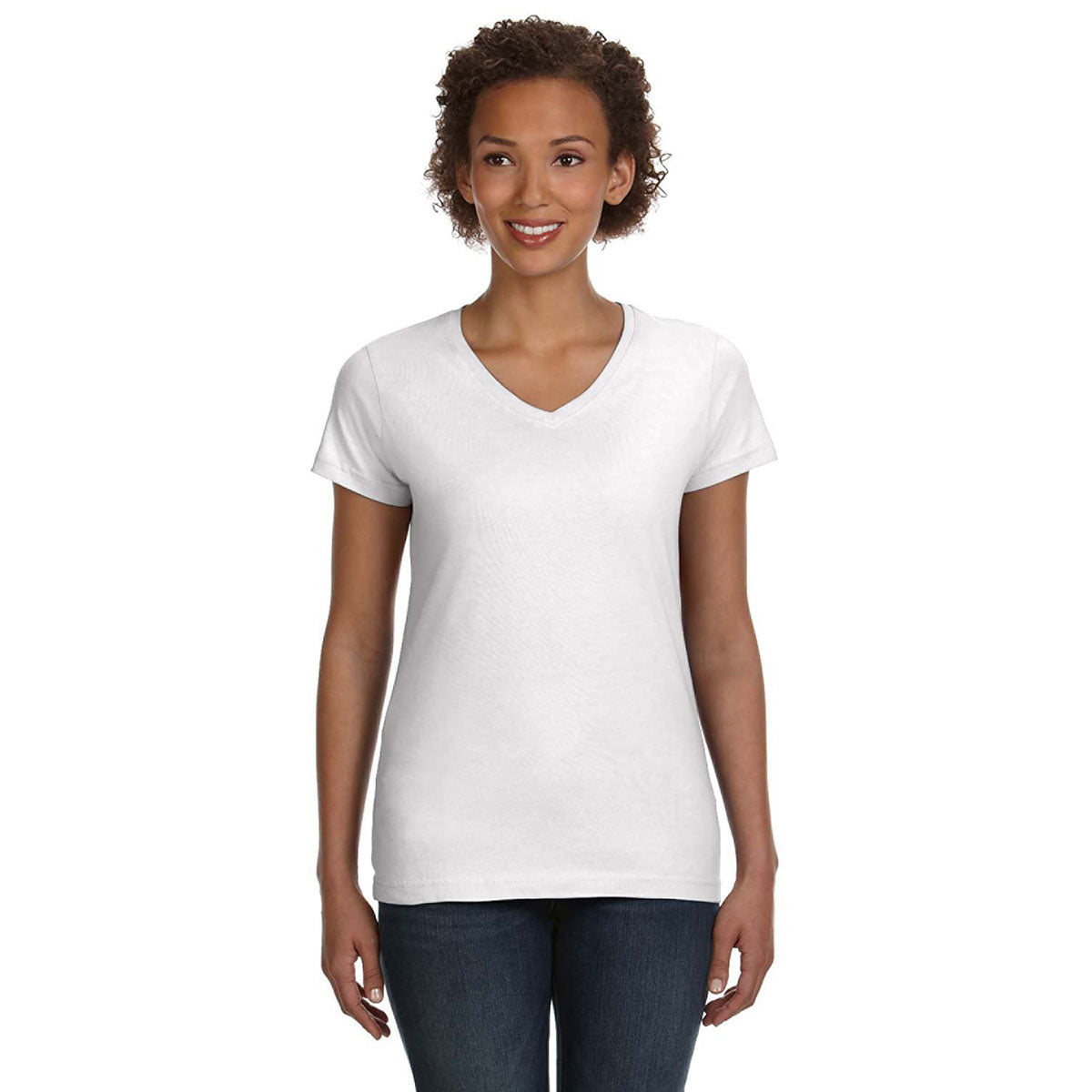 LAT Women's Stunning White V-Neck Fine Jersey T-Shirt
