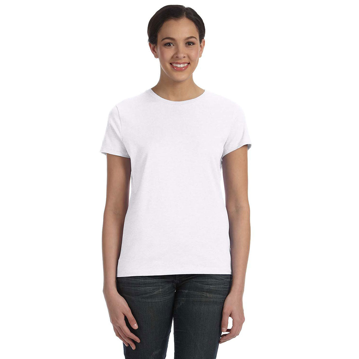 Hanes Women's Stylish White 4.5 oz. 100% Ringspun Cotton nano-T T-Shirt