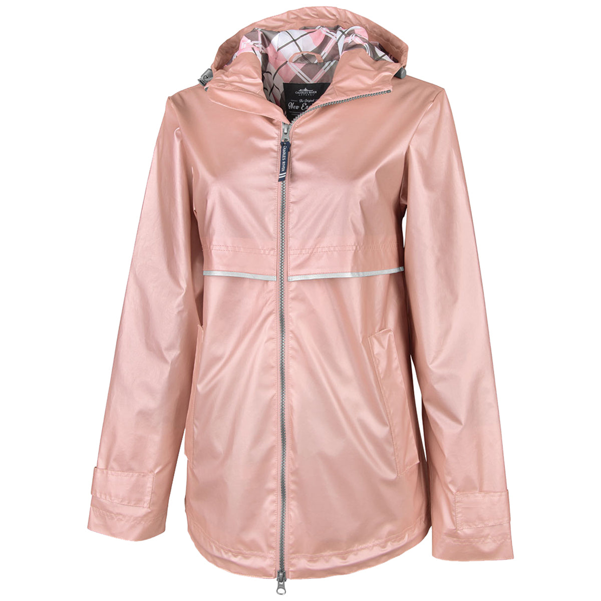 Charles River Women's Rose Gold/Plaid New Englander Fashion Rain Jacket with Print Lining