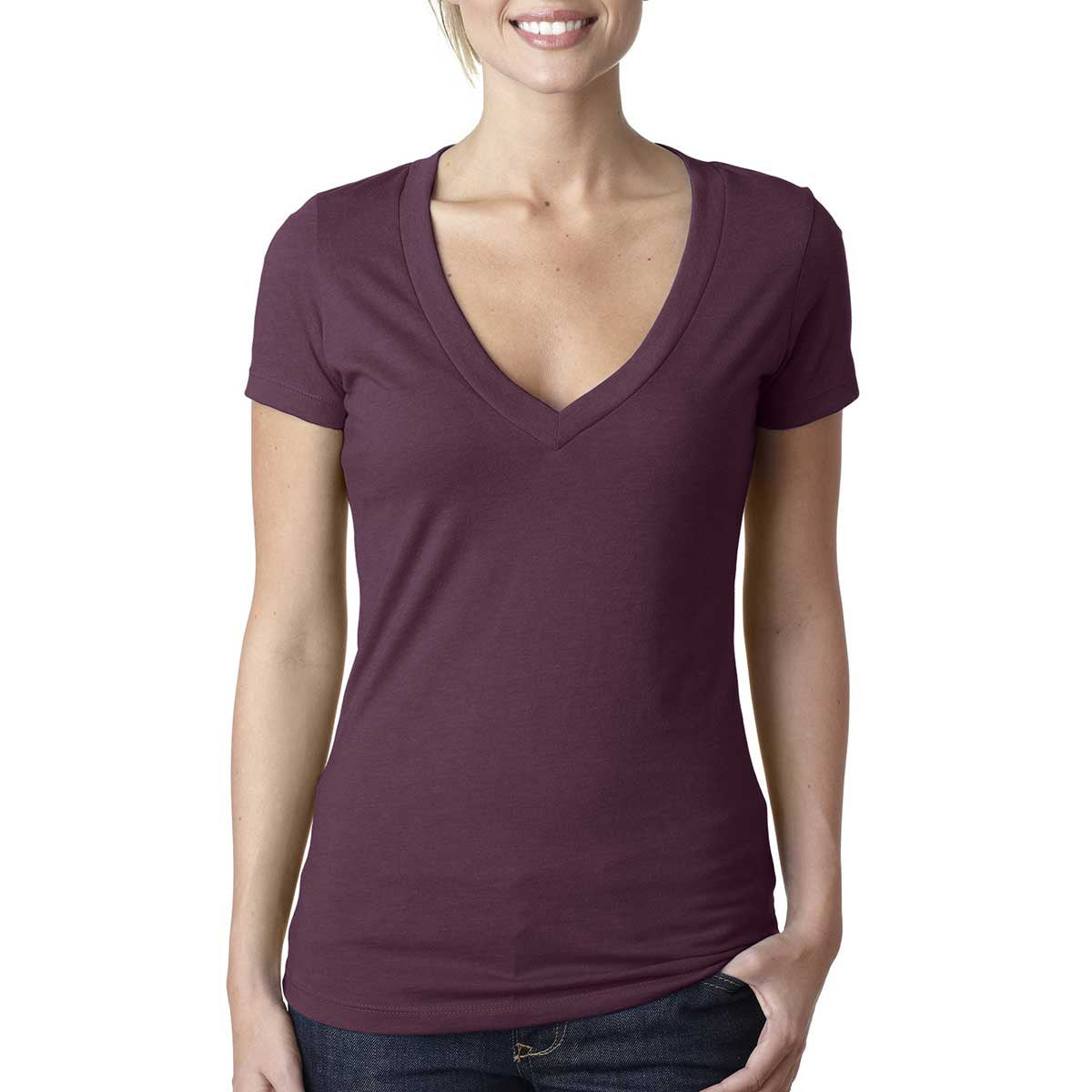 Next Level Women's Stunning Plum CVC Deep V Tee - Elevate Your Style!
