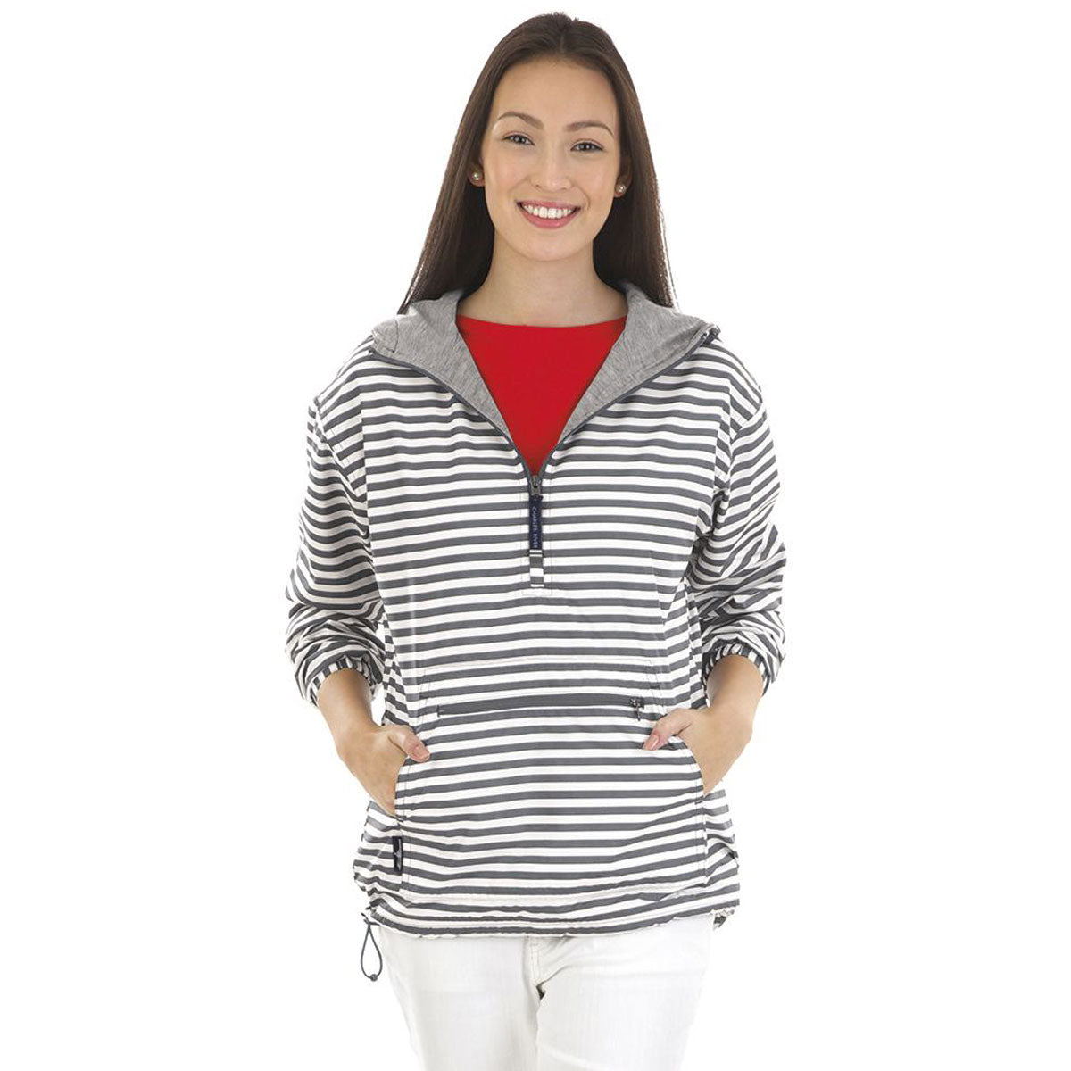 Charles River Women's Grey Stripe Stylish Chatham Anorak Print Pullover