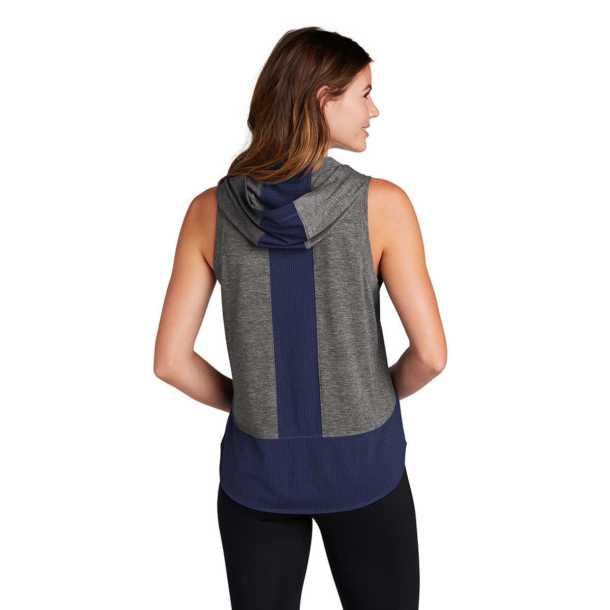 Sport-Tek Women's Stylish Navy/Grey Heather PosiCharge Wicking Hoodie Tank