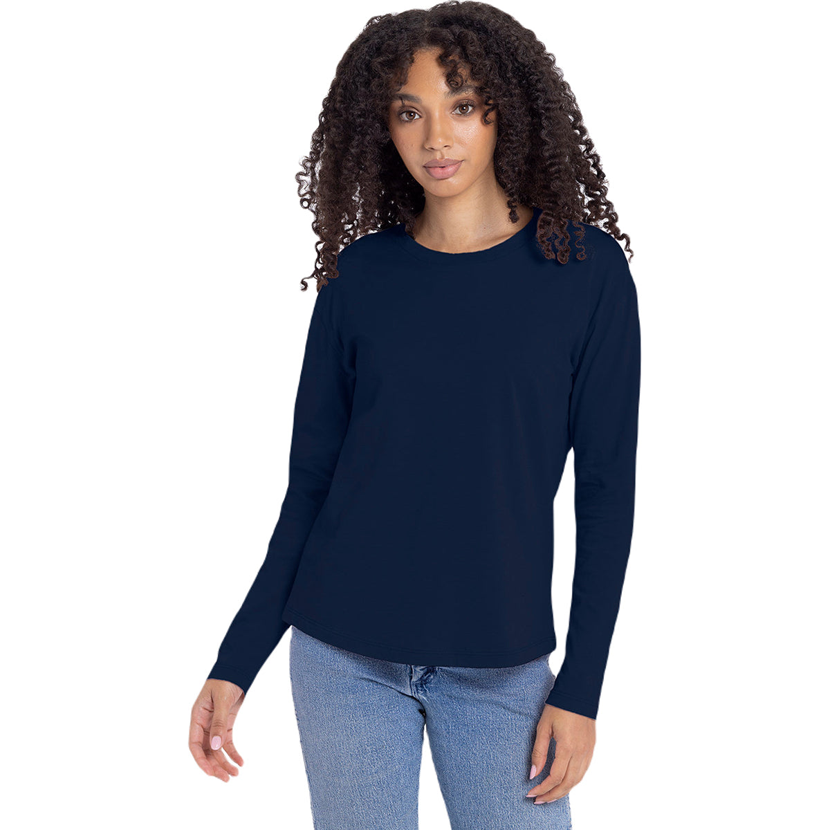 Next Level Apparel Women's Stylish Midnight Navy Relaxed Long Sleeve T-Shirt