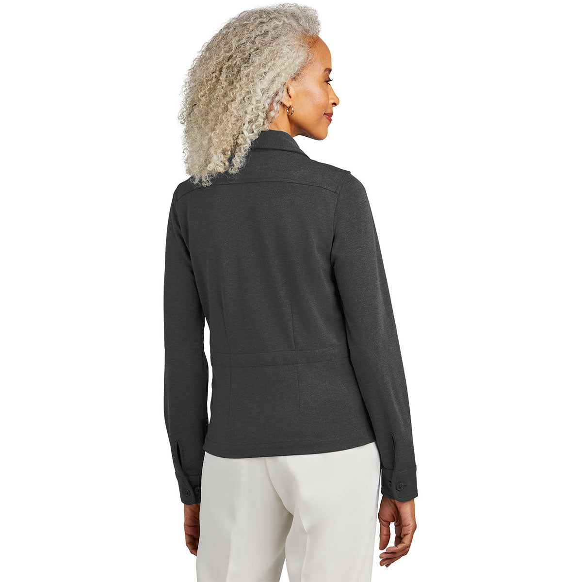 Brooks Brothers Women's Stylish Windsor Grey Heather Mid-Layer Stretch Button Jacket