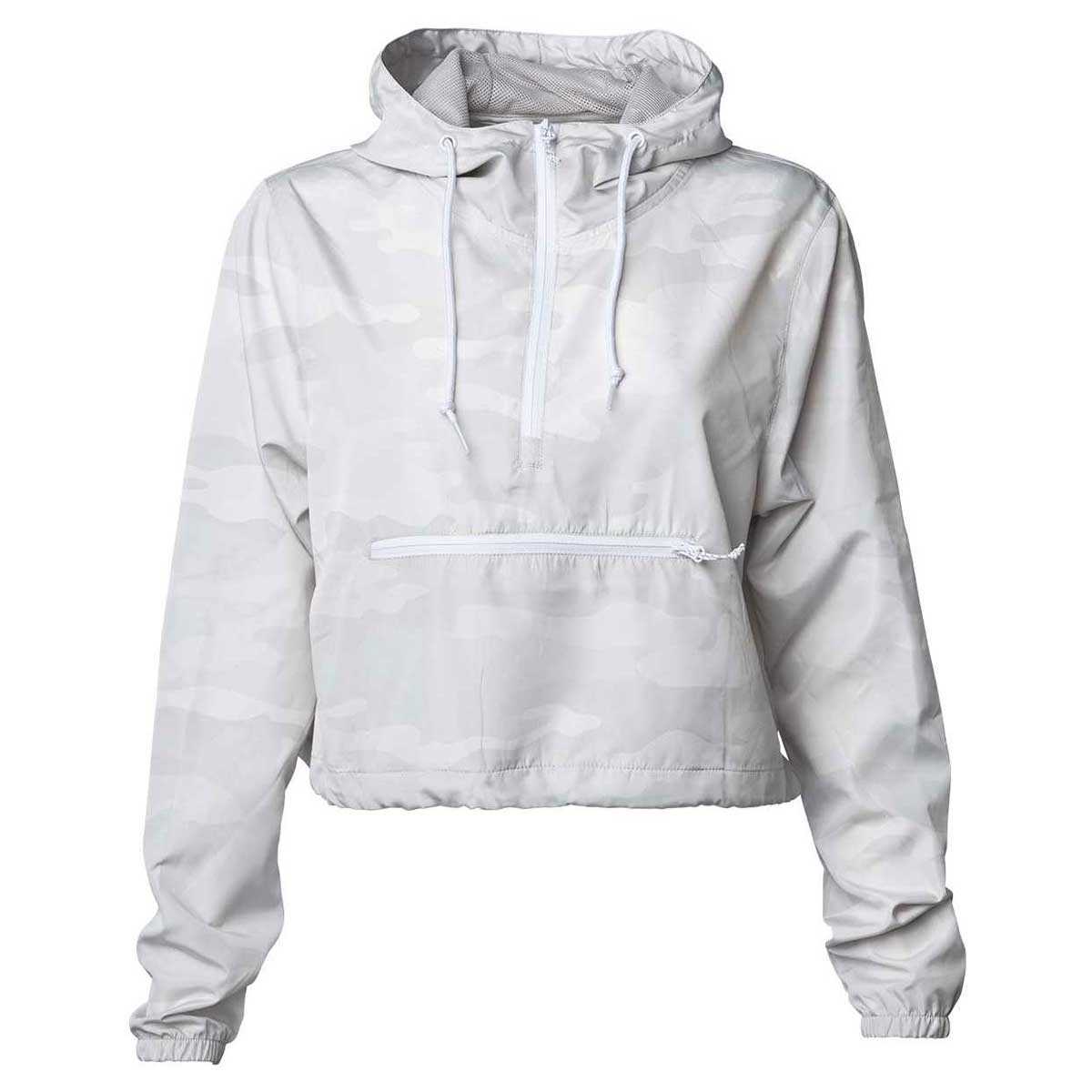 Independent Trading Co. Women's White Camo Stylish Crop Windbreaker - A Fashionable Must-Have!