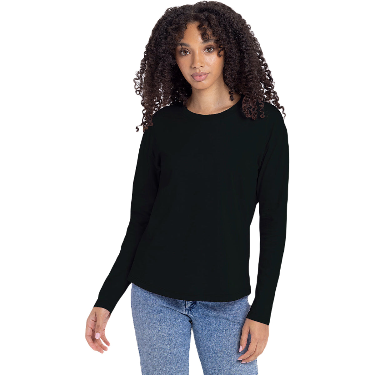 Next Level Apparel Women's Stylish Black Relaxed Long Sleeve T-Shirt