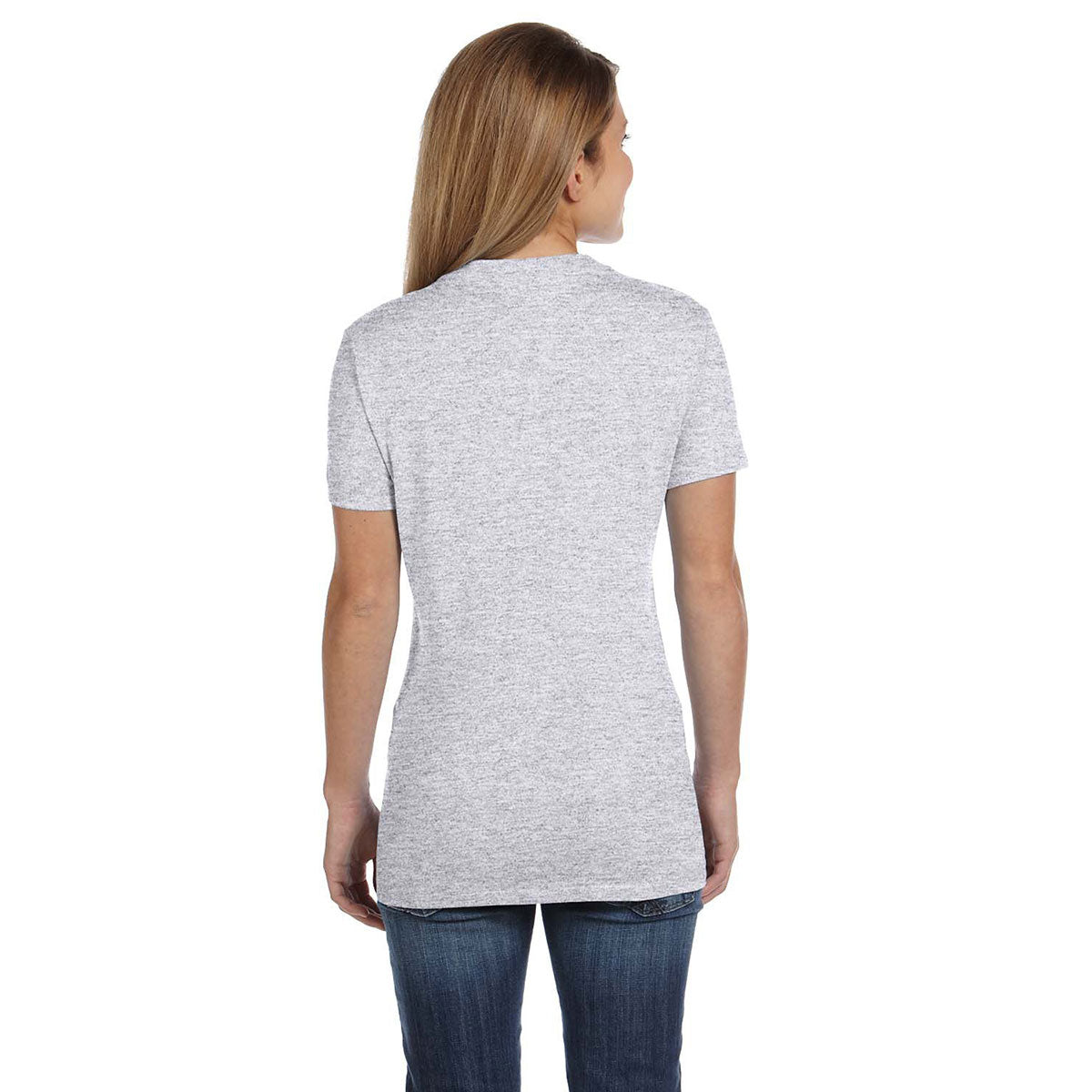 Hanes Women's Ash 4.5 oz. 100% Ringspun Cotton Nano-T V-Neck T-Shirt - A Must-Have for Women!