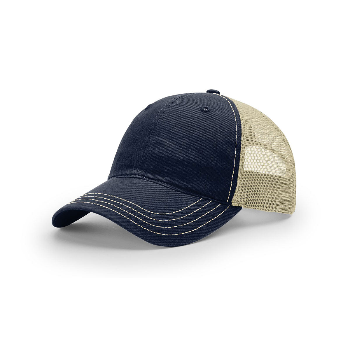 Richardson Navy/Khaki Mesh Back Split Garment Washed Stylish Trucker Hat