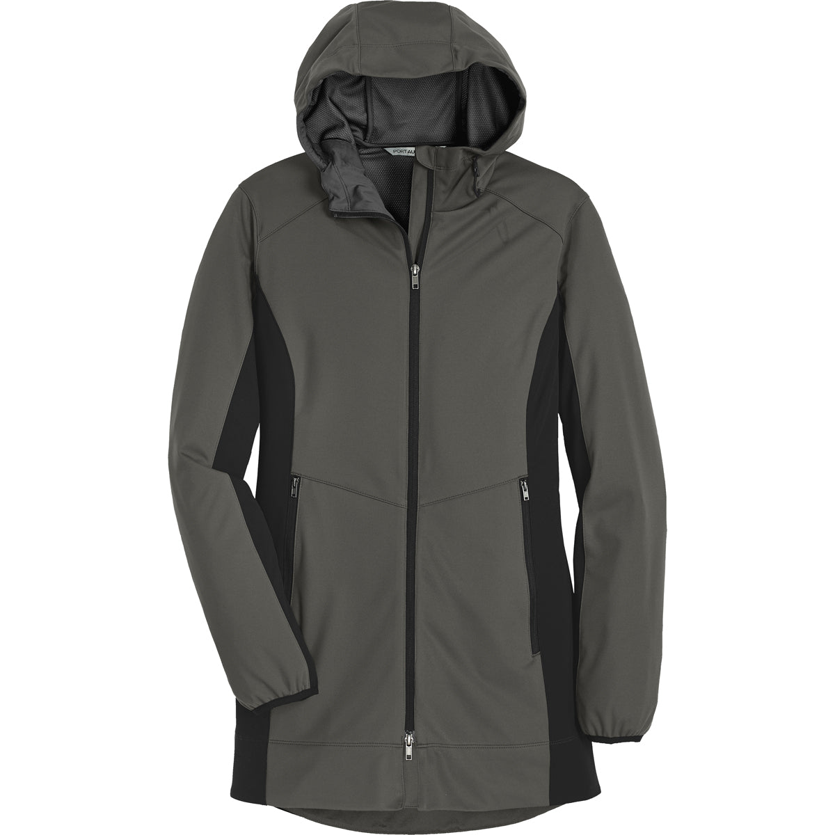 Port Authority Women's Stylish Grey Steel/Deep Black Active Hooded Soft Shell Jacket
