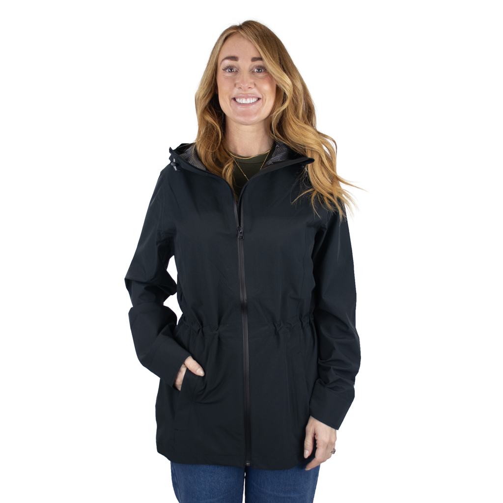 Zusa Women's 48-Hour Black North Shore Rain Jacket - A Sustainable Fashion Statement