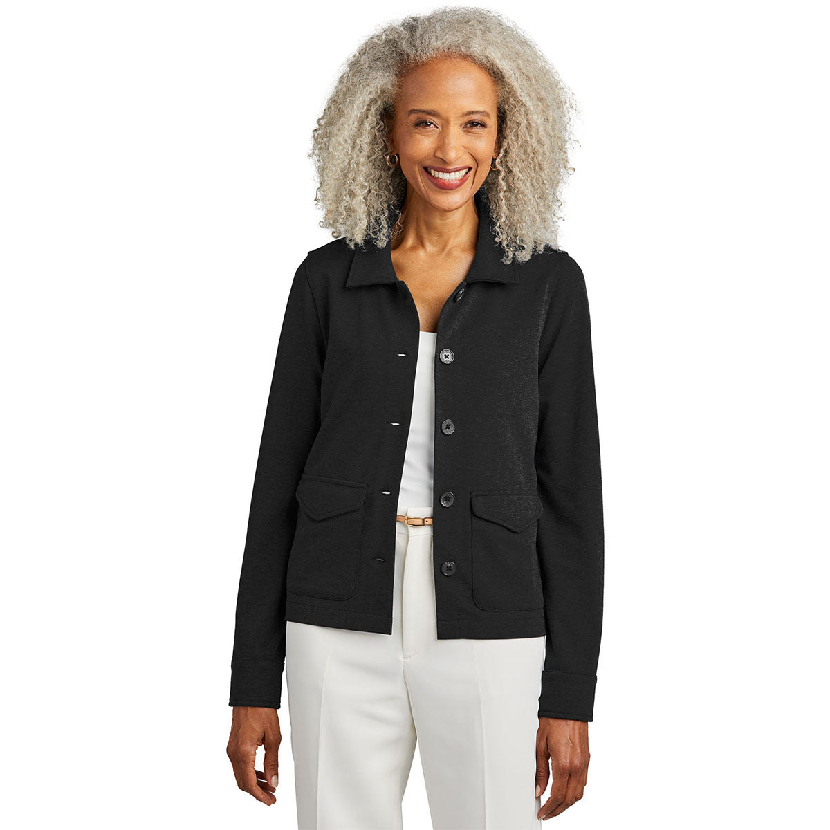 Brooks Brothers Women's Stylish Black Heather Mid - Layer Stretch Button Jacket