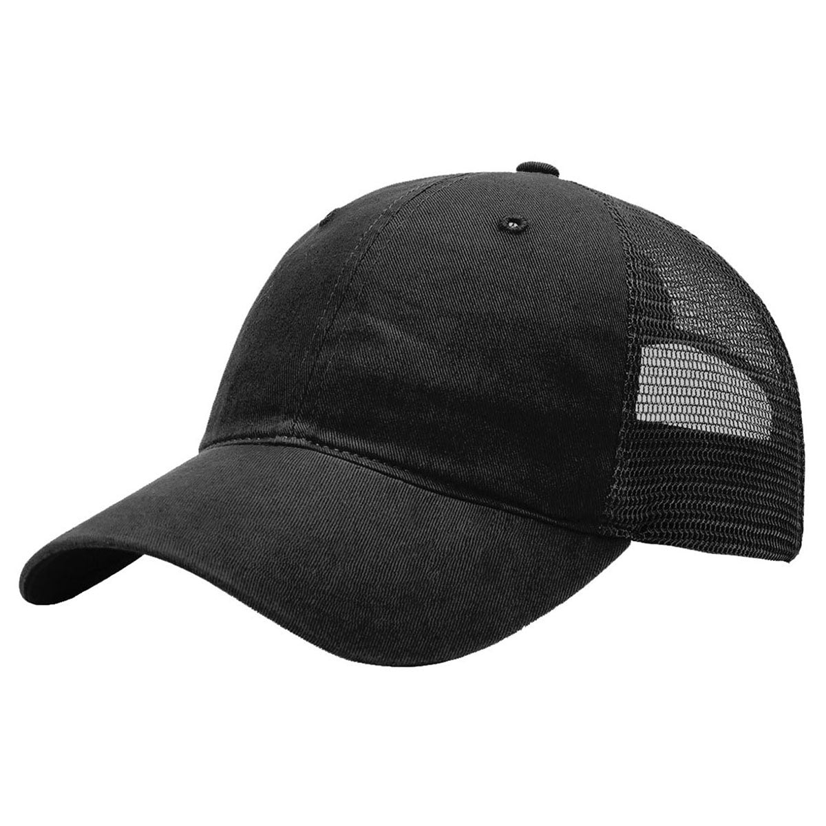 Richardson's Stylish Black Split Mesh Back Garment - Washed Trucker Hat