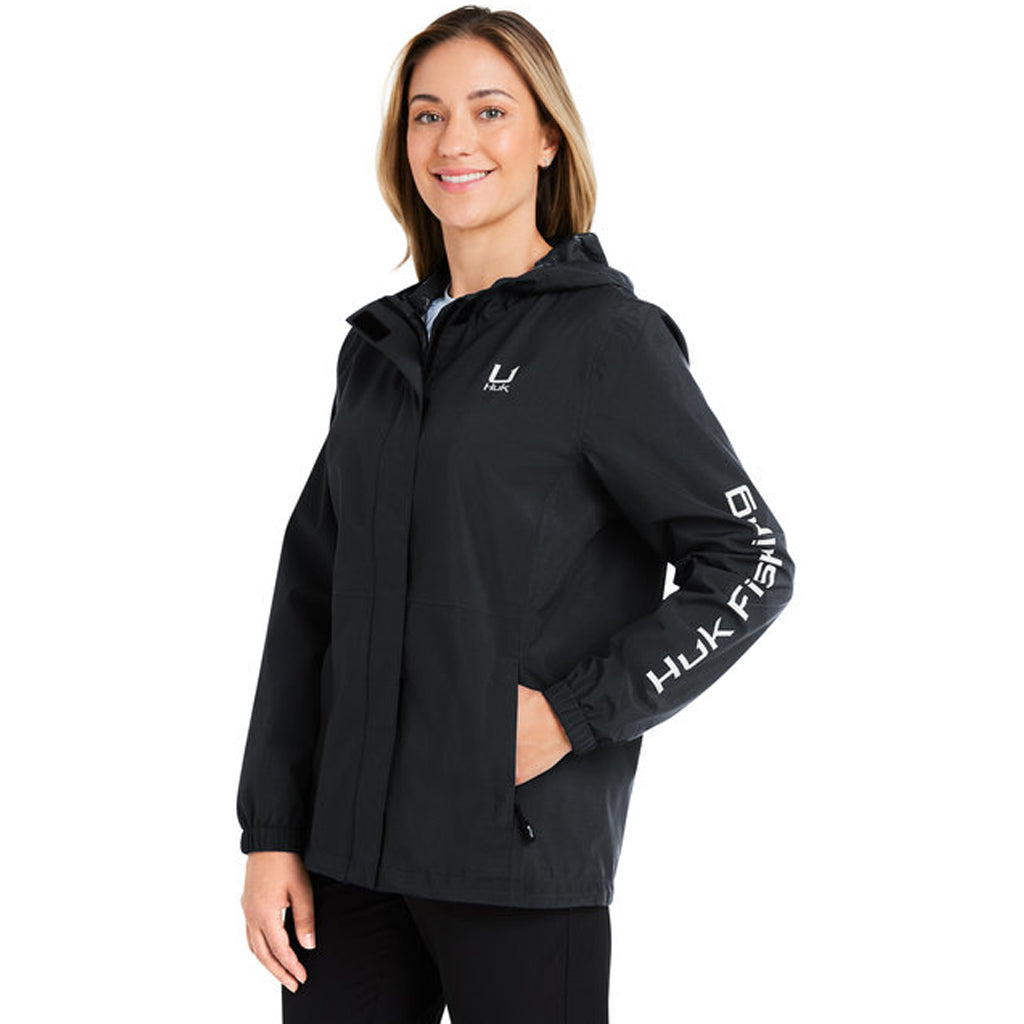 HUK Women's Stylish Black Storm Rain Jacket
