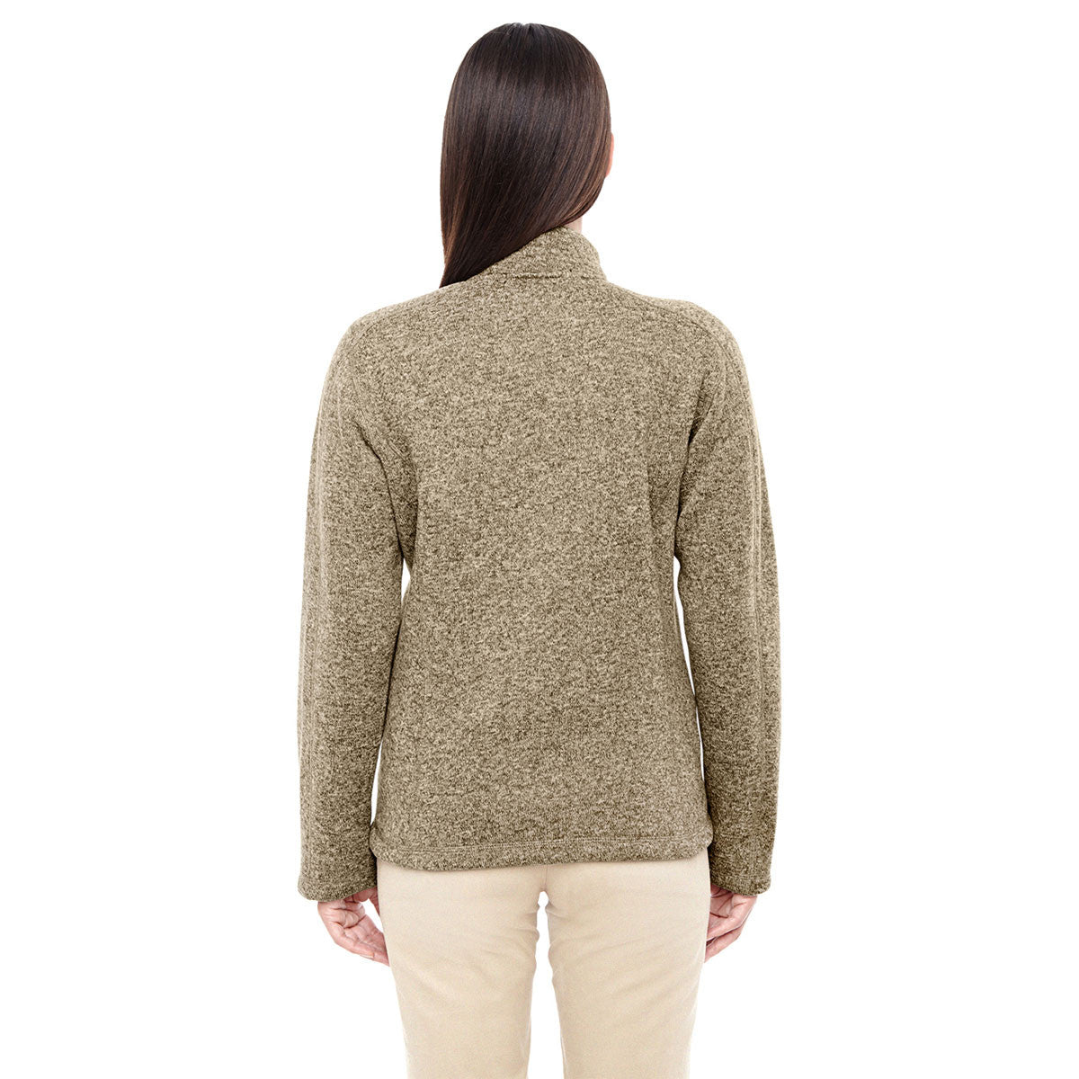 Devon & Jones Women's Stylish Khaki Heather Bristol Full-Zip Sweater Fleece Jacket