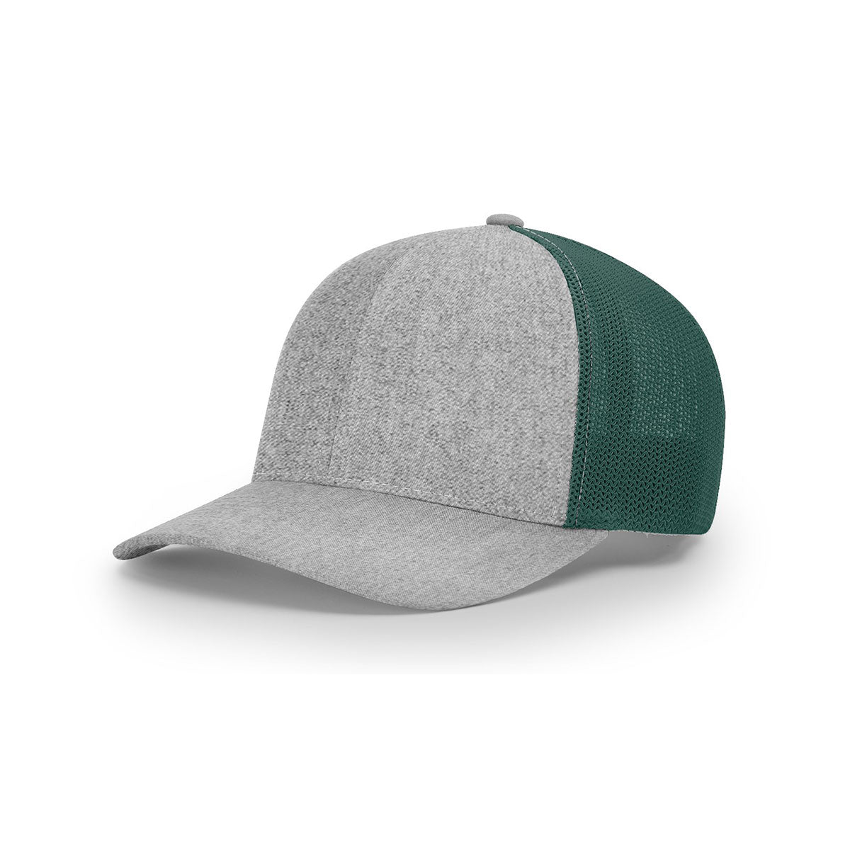 Richardson R-Flex Trucker Hat: Heather Grey/Dark Green Mesh Back Split