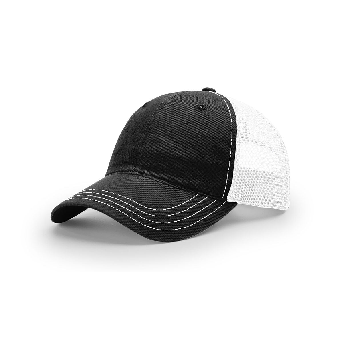 Richardson Stylish Black/White Mesh Back Split Garment Washed Trucker Hat