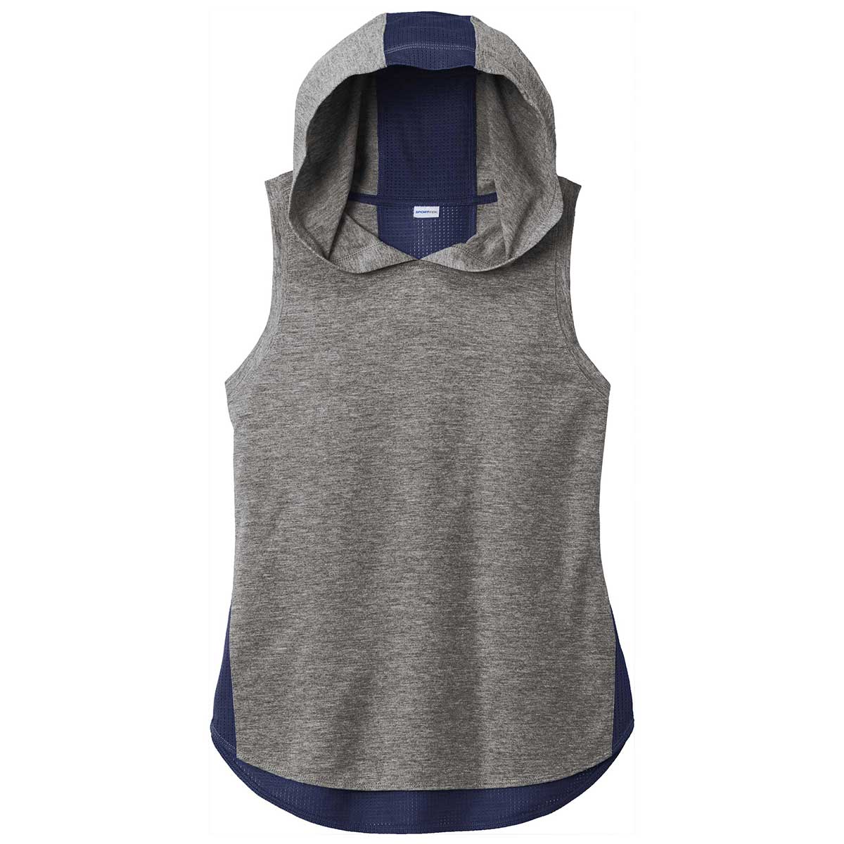 Sport-Tek Women's Stylish Navy/Grey Heather PosiCharge Wicking Hoodie Tank