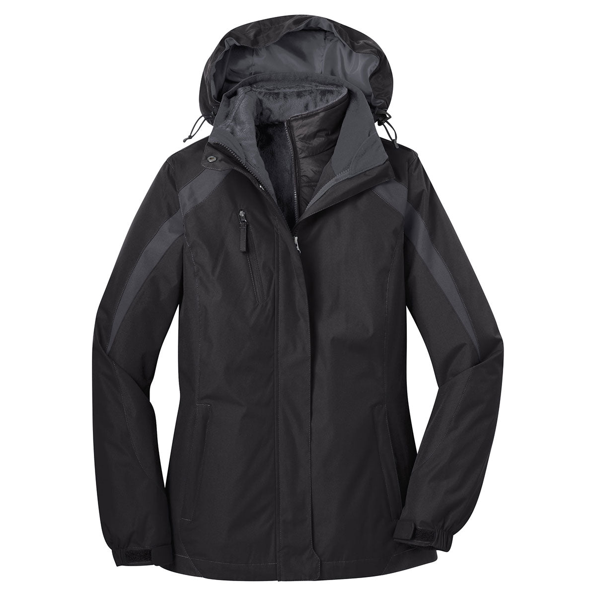 Port Authority Women's Stunning Black/Black/Magnet Grey Colorblock 3-in-1 Jacket