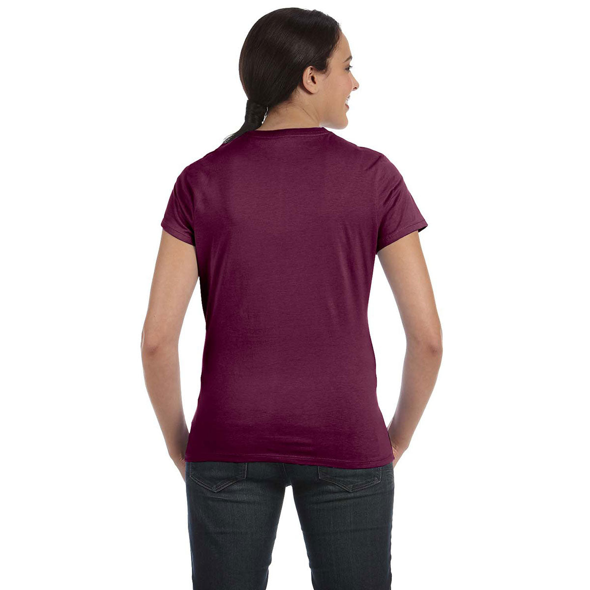Hanes Women's Maroon Nano-T T-Shirt: 4.5 oz 100% Ringspun Cotton