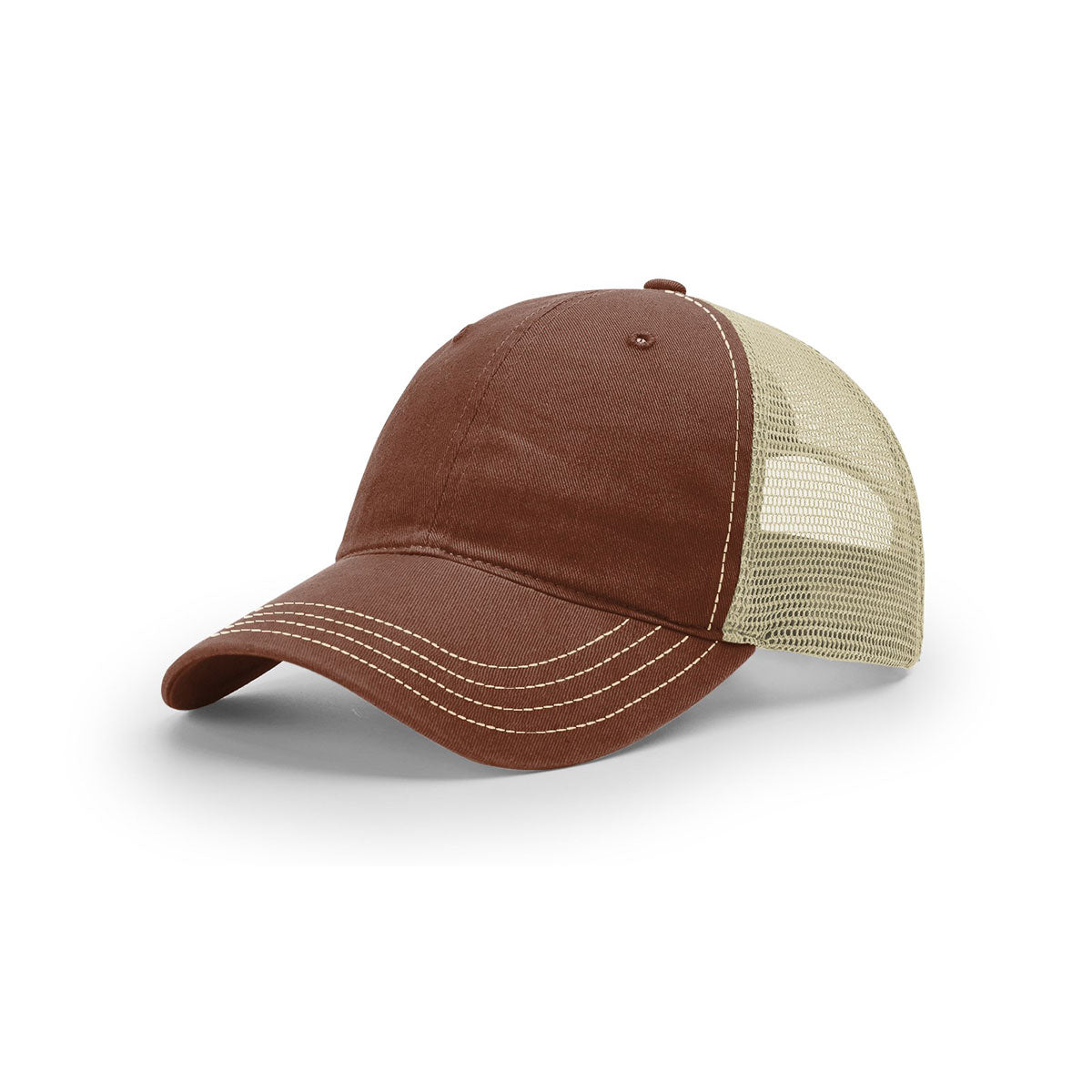 Richardson Stylish Brown/Khaki Mesh Back Split Garment Washed Trucker Hat